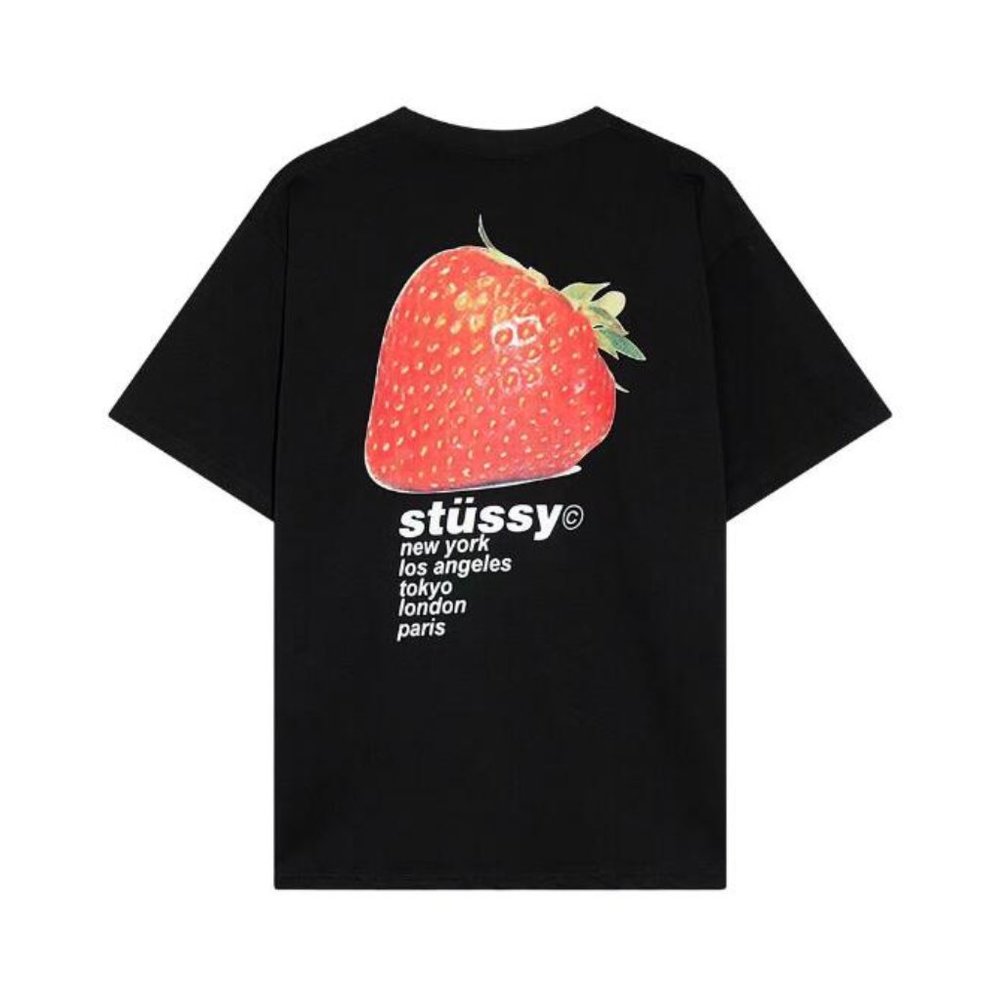 Stussy Big Strawberry LOGO Letter Slogan Printed Round Neck Short Sleeves